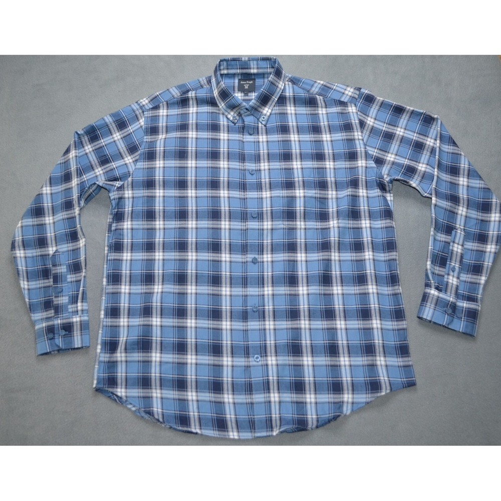 James Pringle Men's Button Down Shirt Blue Plaid Long Sleeve Size Large